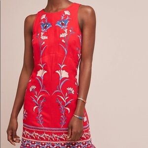 Anthropologie Akemi + Kin Lila Floral Embroidered Sleeveless Dress in Red Sz M